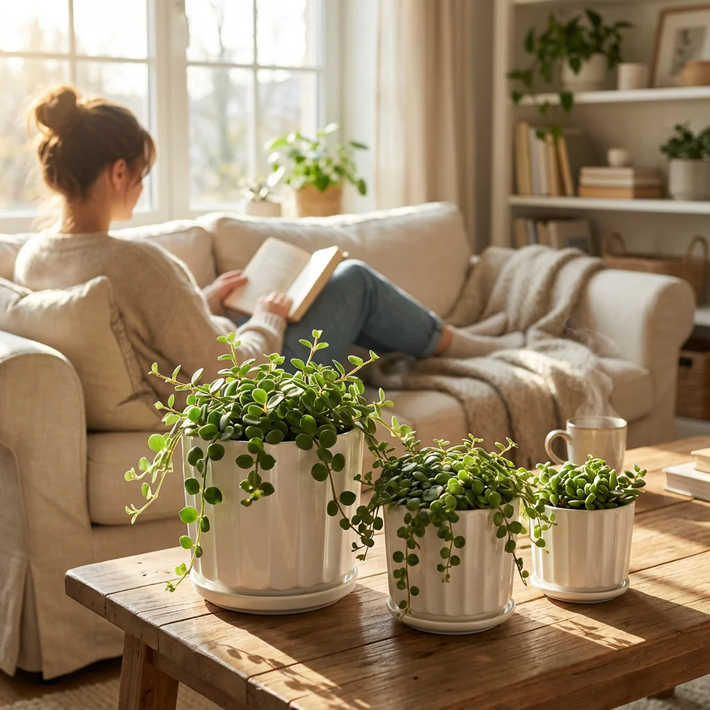 3-Piece White Ceramic Planter Pot Set with Fluted Design & Saucers - Image 3