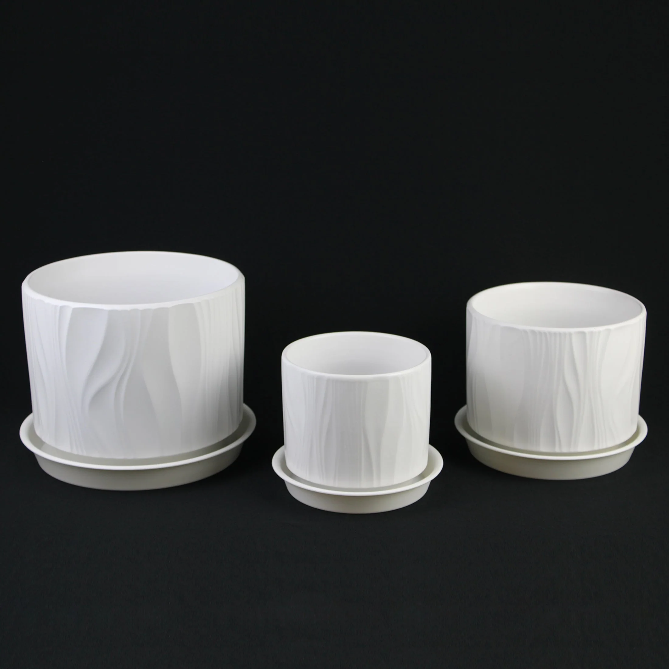 3-Piece White Stoneware Planter Pot Set with Embossed Texture - Image 14