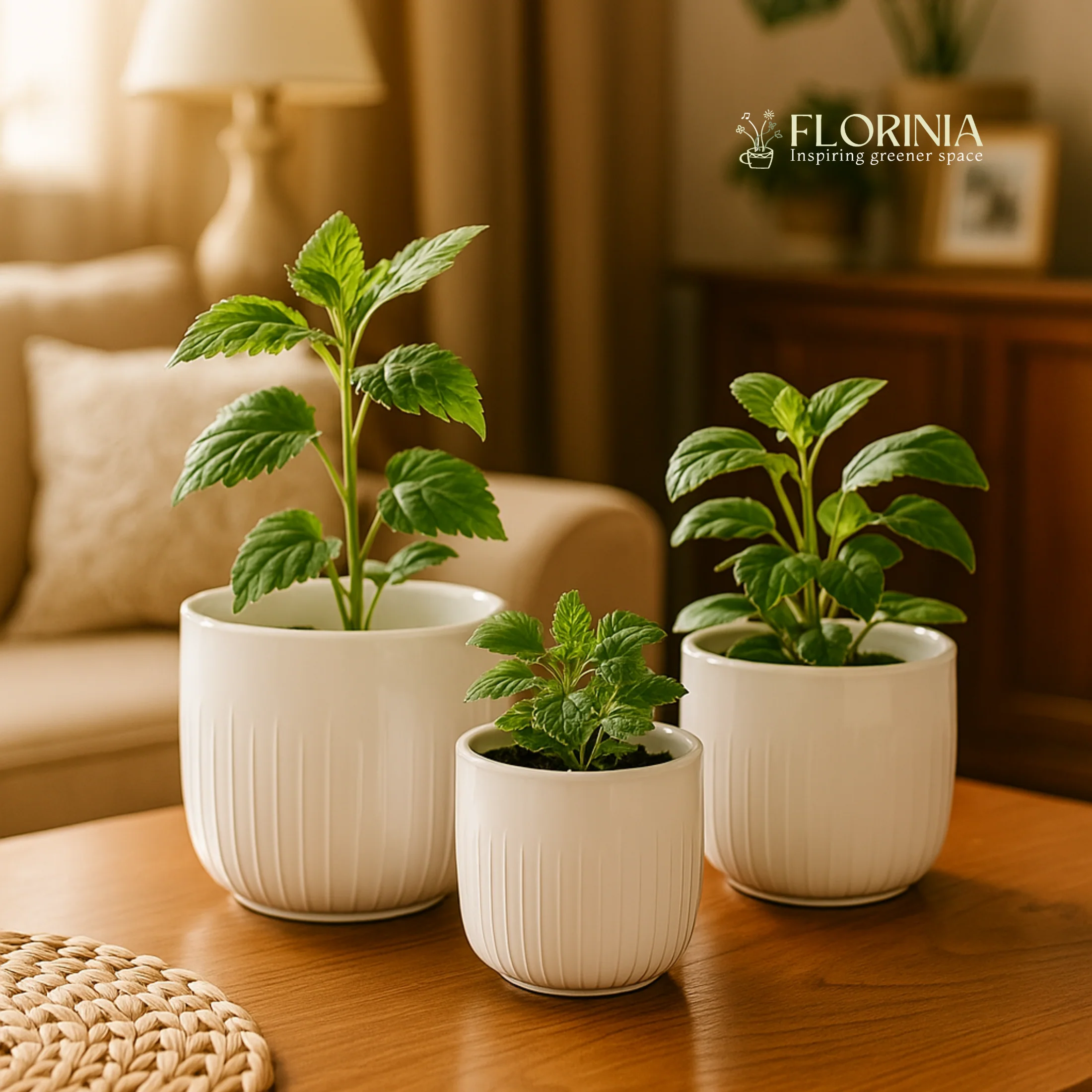 3-Piece White Stoneware Planter Pot Set with Vertical Groove Texture - Image 3
