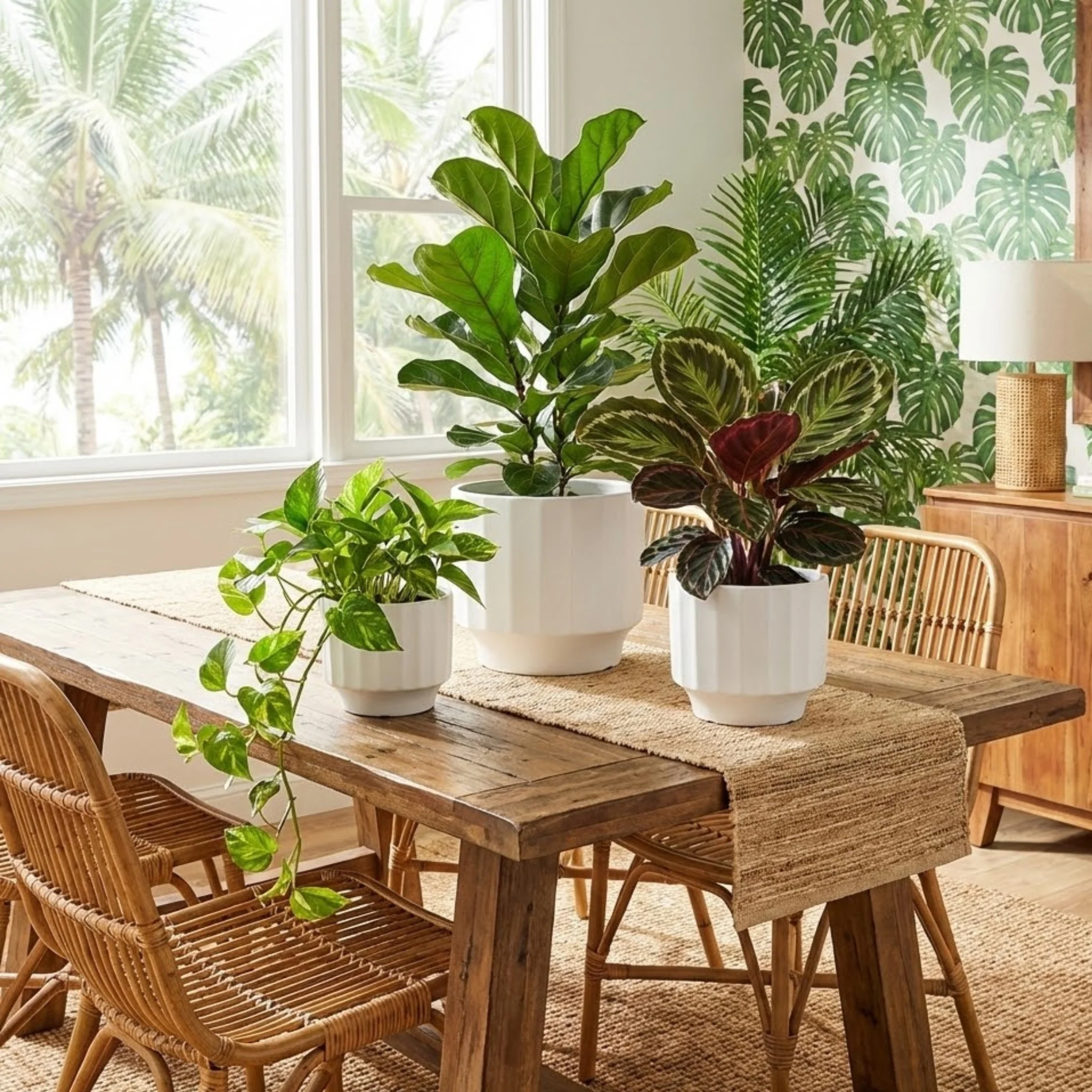 3-Piece White Stoneware Planter Set with Fluted Design - Image 2