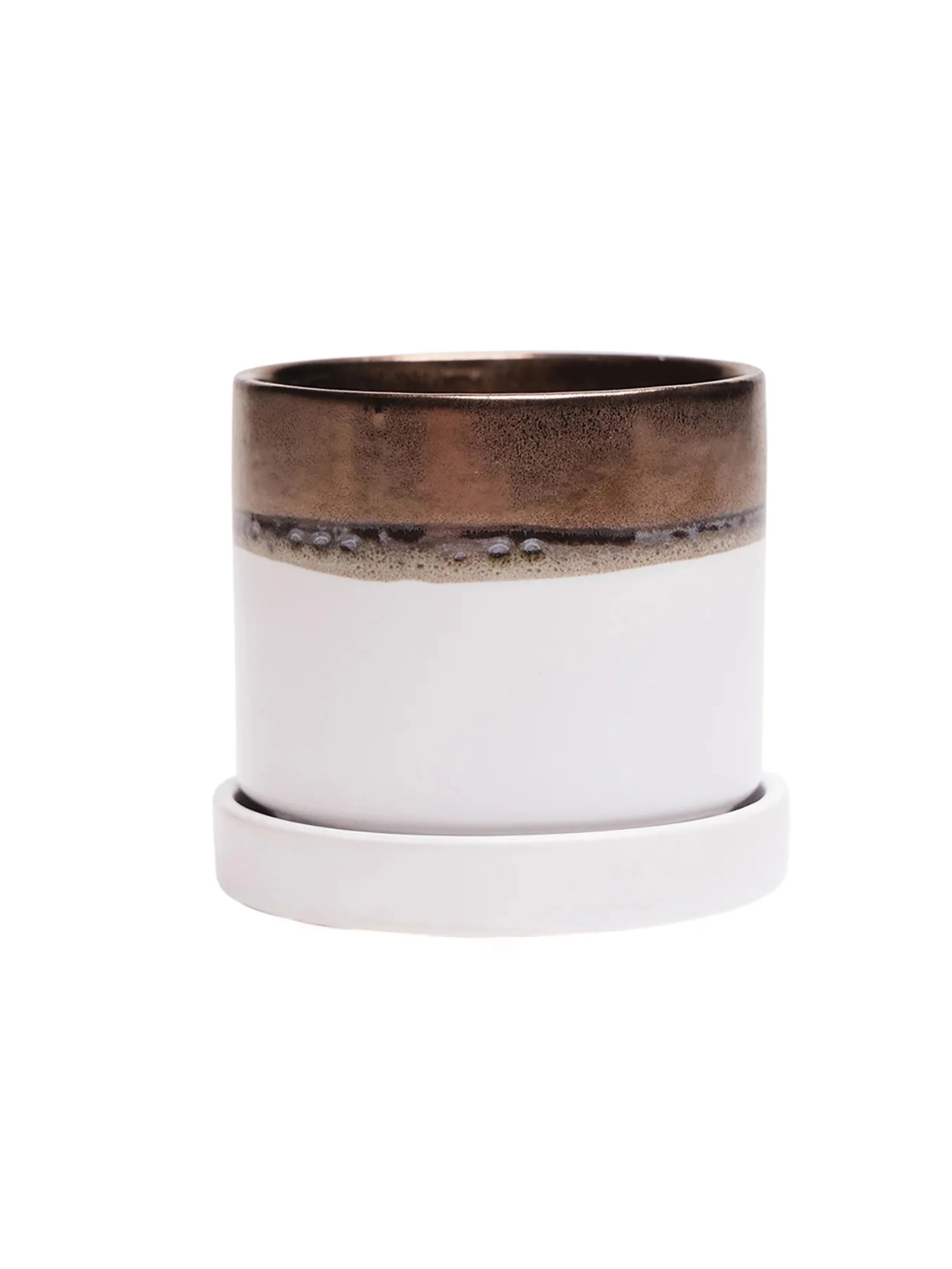 Bronze White Ceramic Plant Pot and Saucer - Image 5