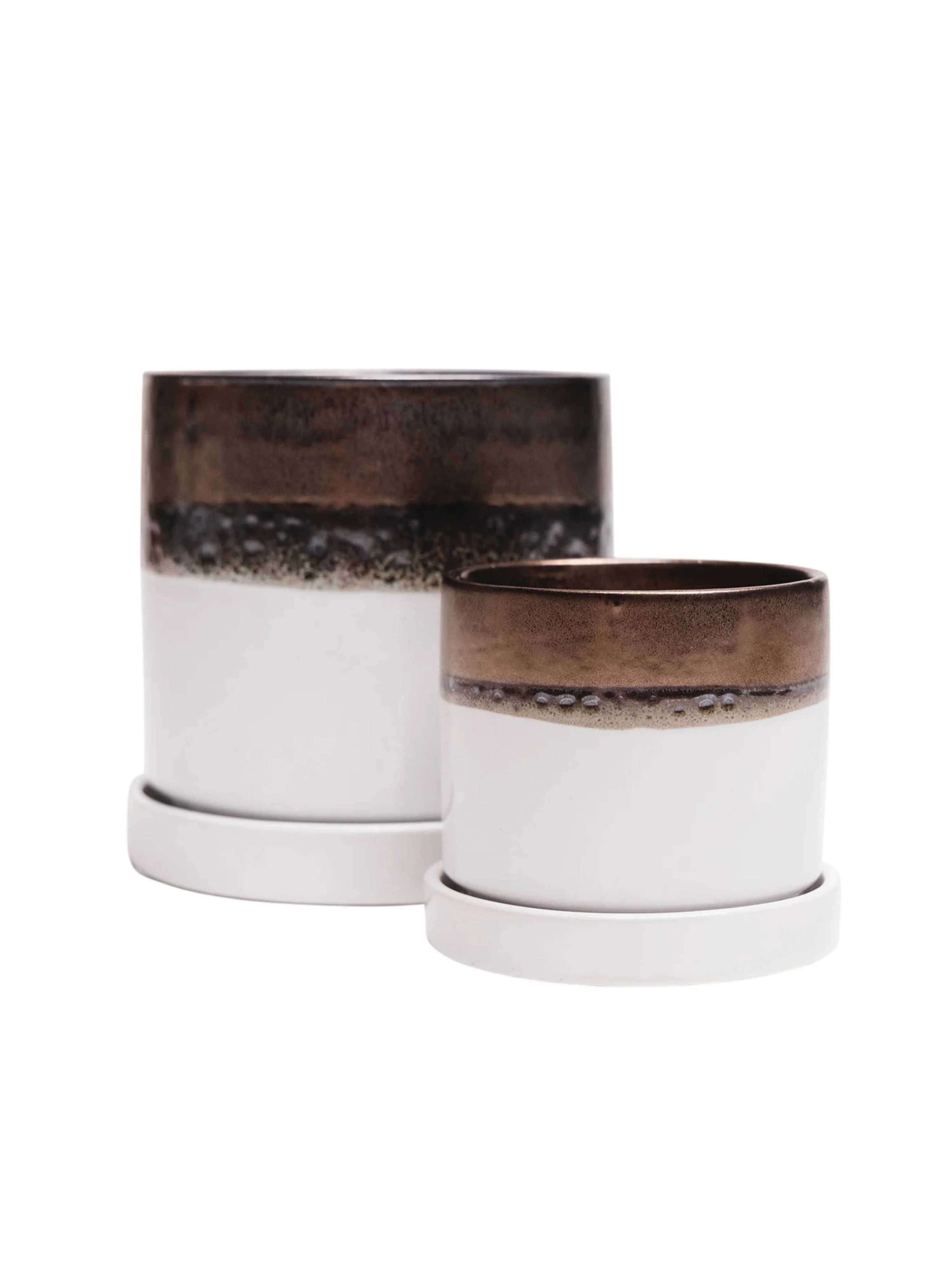 Bronze White Ceramic Plant Pot and Saucer - Image 7