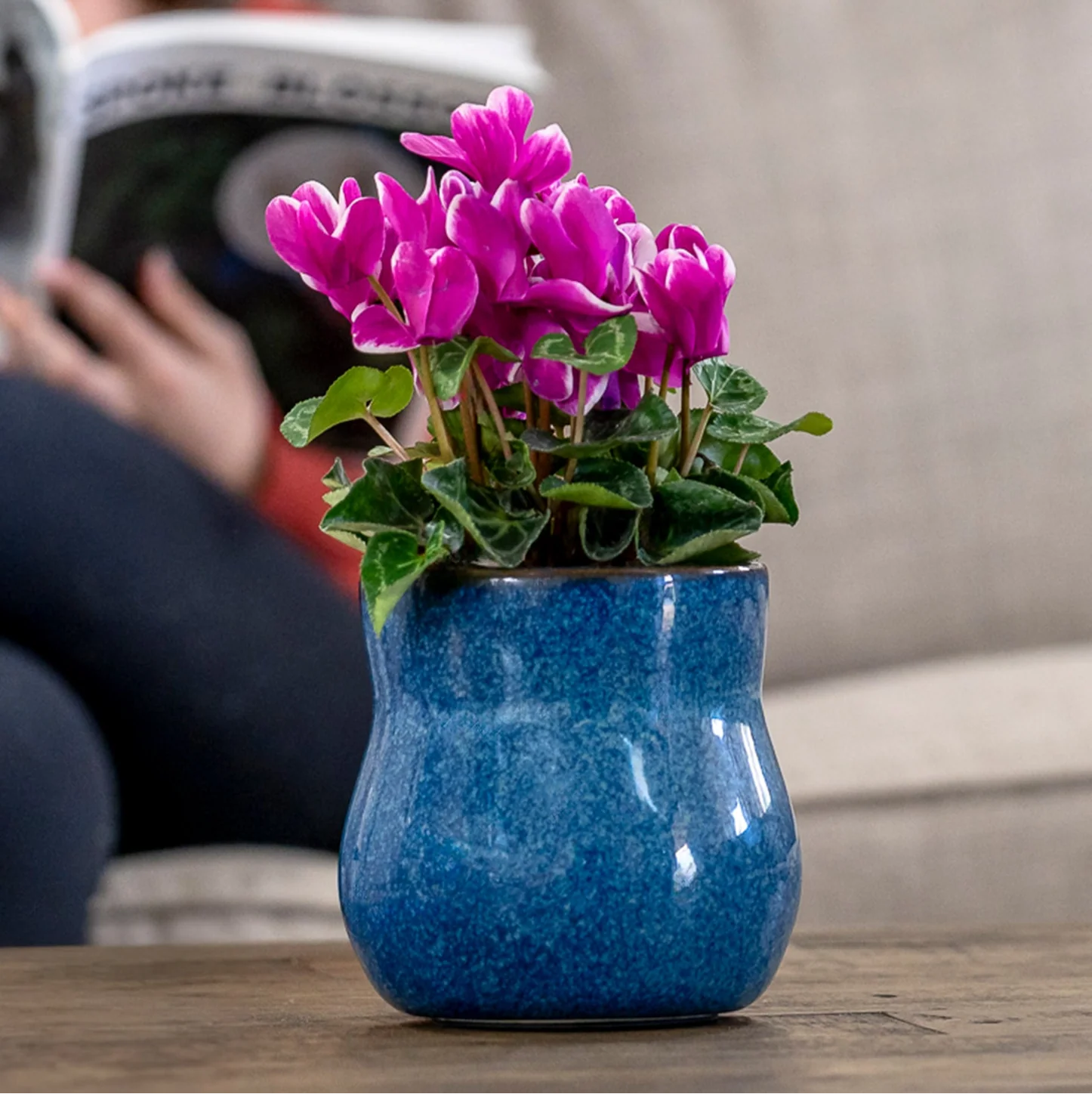 Ceramic Plant Pot with Rubber Liner - River Blue - Image 3