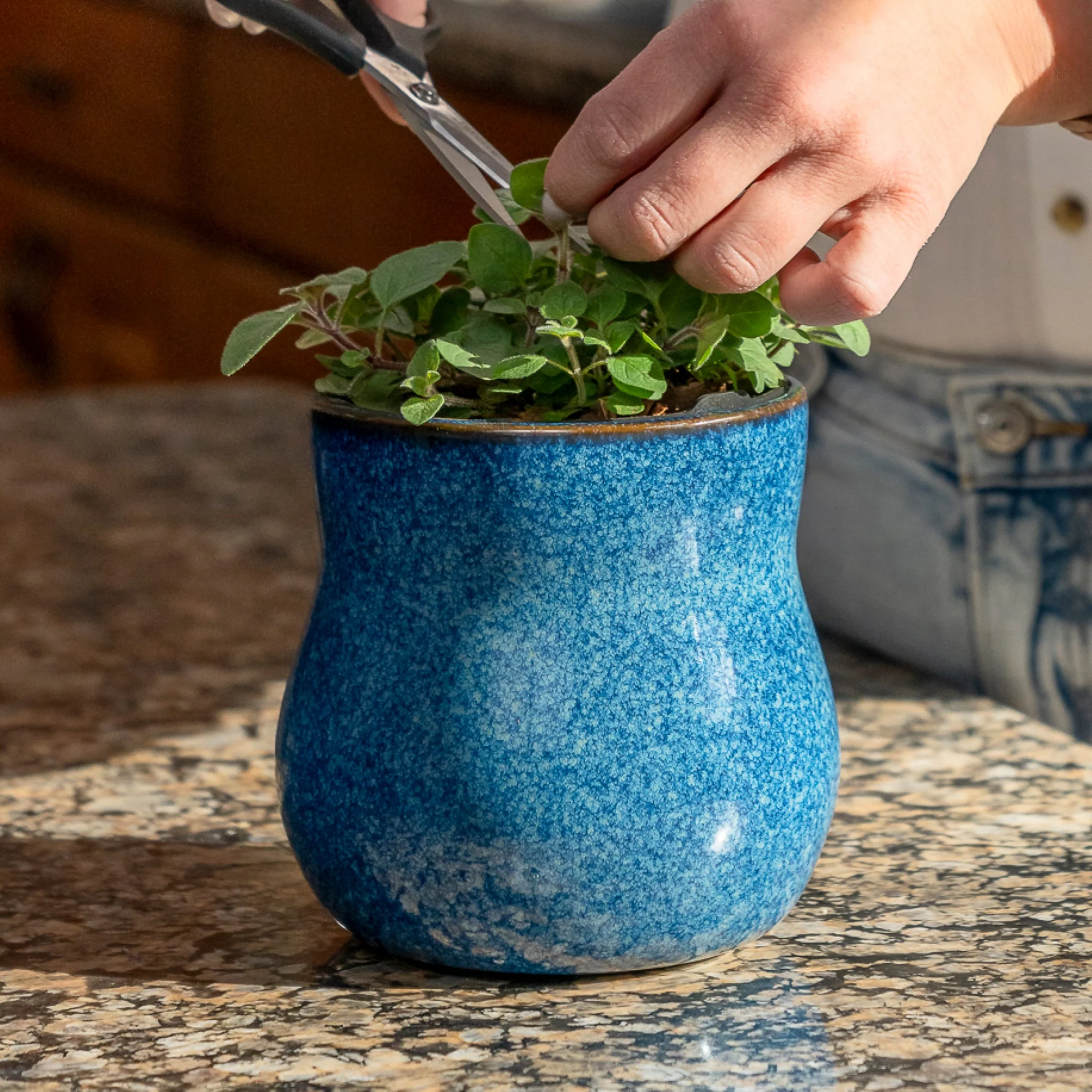 Ceramic Plant Pot with Rubber Liner - River Blue - Image 5