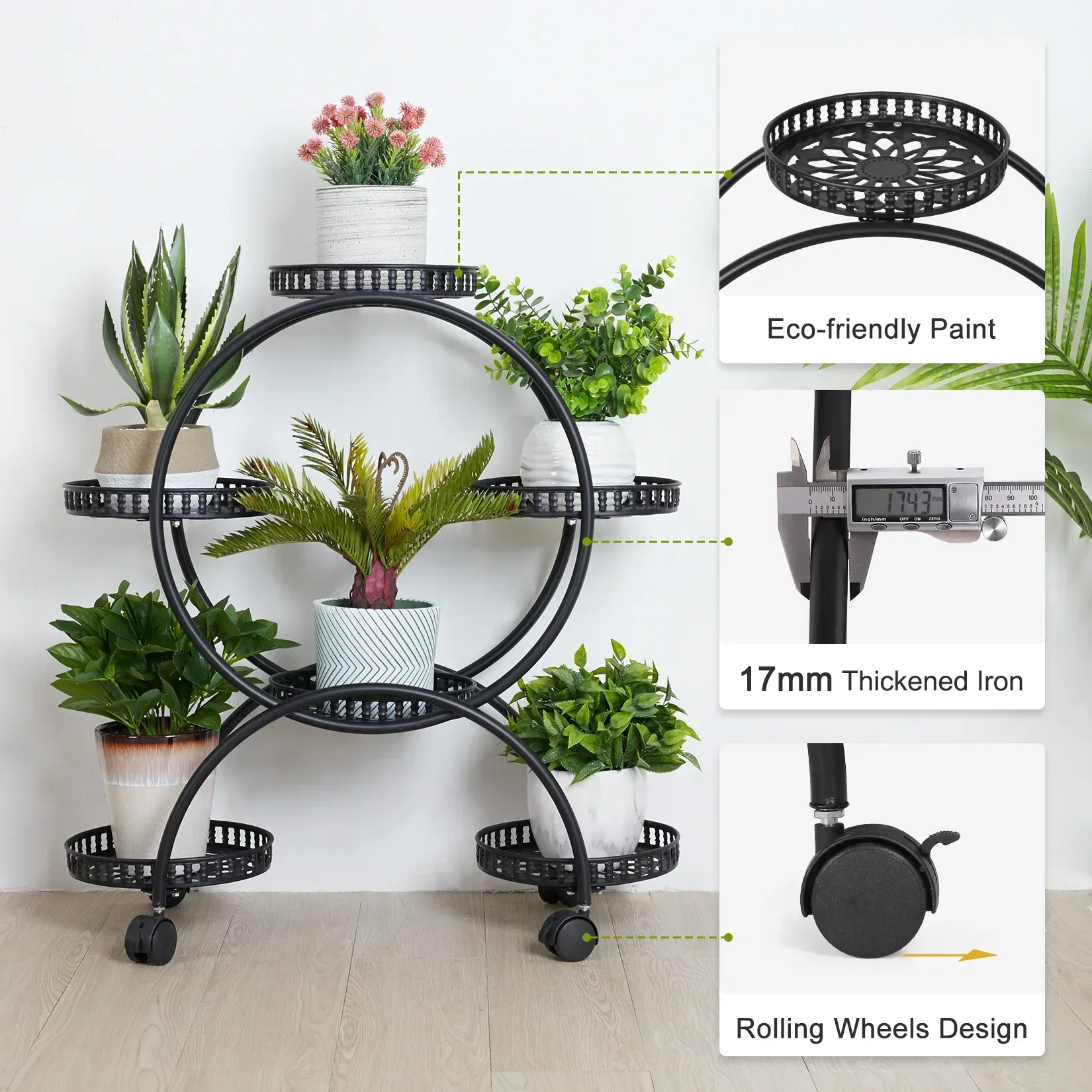 DecorBites™ 4-Wheel Plant Stand with 6 Pots - Image 8