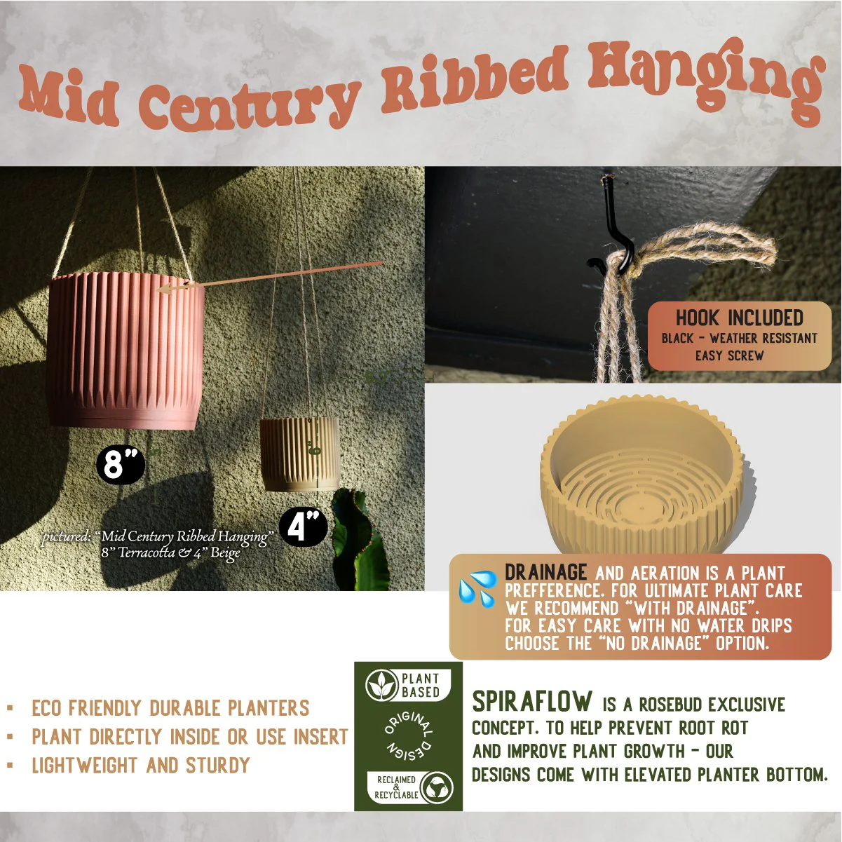 Mid Century Ribbed Hanging Plant Pots - Image 3
