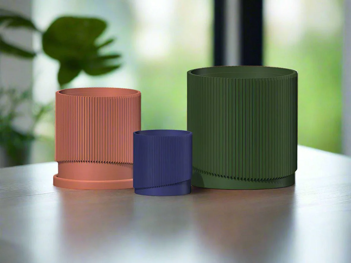 Mid-Century Ribbed Planter with Drainage and Saucer in Multiple Colors, 3D Printed Planter with Unique Modern Design, Lightweight, Wave - Image 13