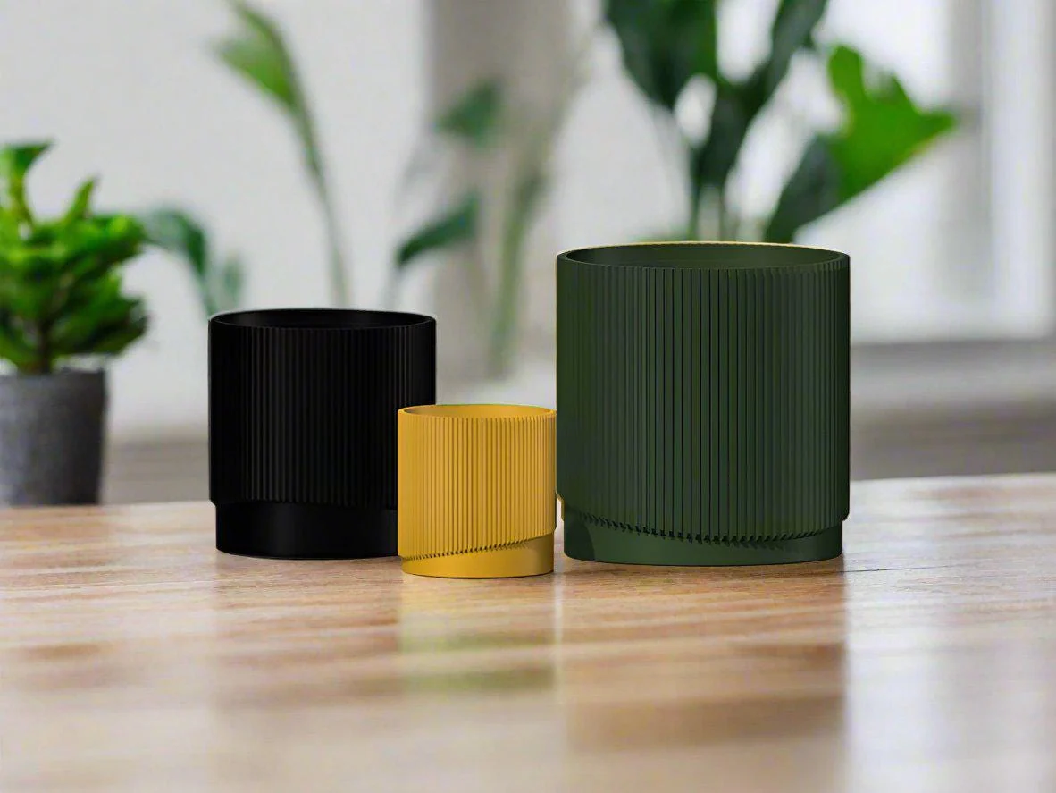 Mid-Century Ribbed Planter with Drainage and Saucer in Multiple Colors, 3D Printed Planter with Unique Modern Design, Lightweight, Wave - Image 14