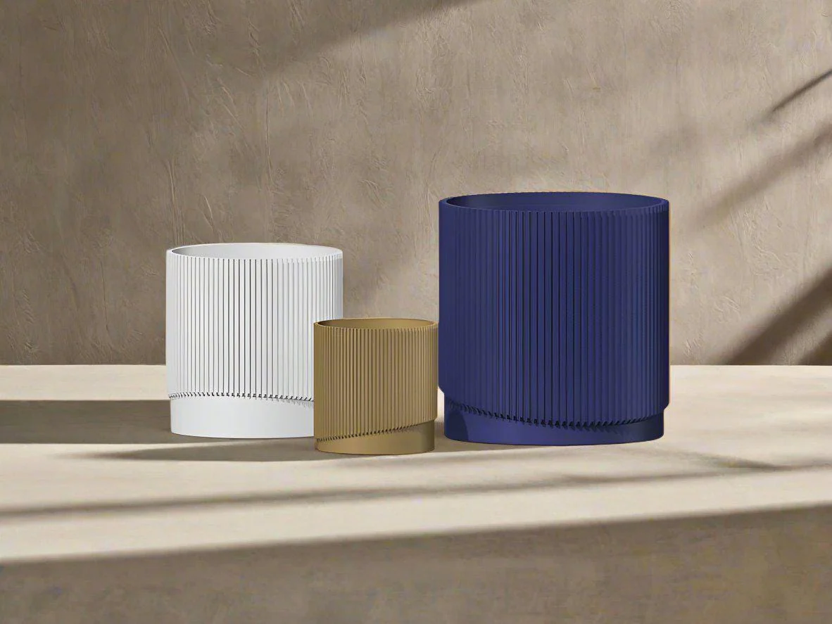 Mid-Century Ribbed Planter with Drainage and Saucer in Multiple Colors, 3D Printed Planter with Unique Modern Design, Lightweight, Wave - Image 18