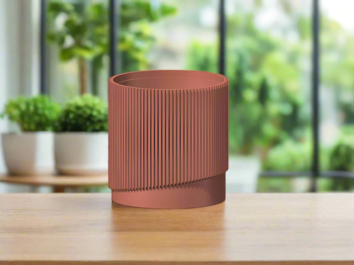 Mid-Century Ribbed Planter with Drainage and Saucer in Multiple Colors, 3D Printed Planter with Unique Modern Design, Lightweight, Wave - Image 19