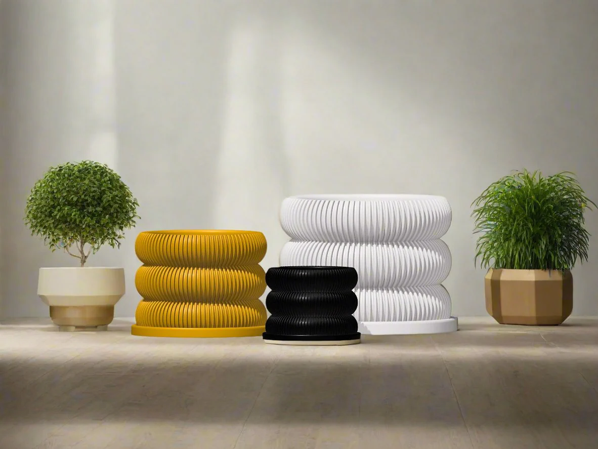 Ribbed Bubble Plant Pot With Drainage and Saucer - Image 12