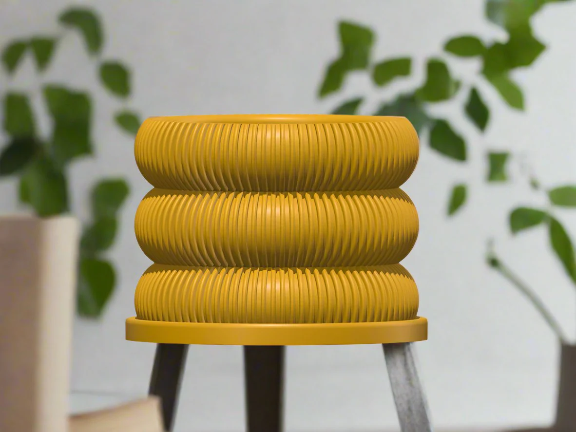 Ribbed Bubble Plant Pot With Drainage and Saucer - Image 15
