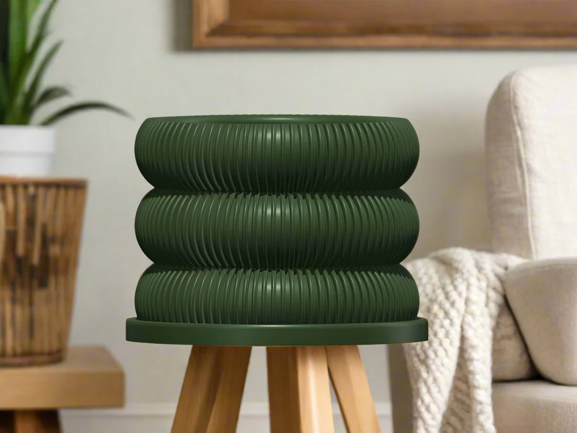 Ribbed Bubble Plant Pot With Drainage and Saucer - Image 16