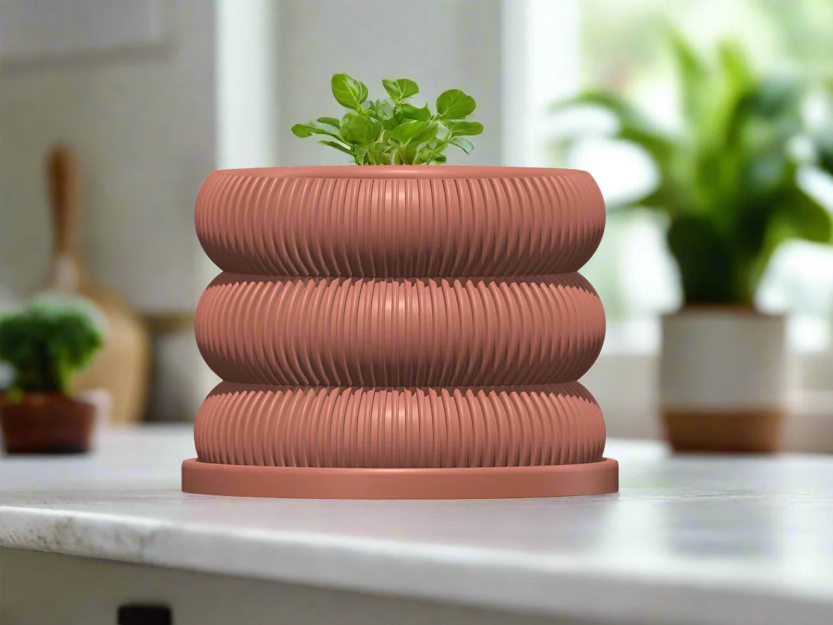 Ribbed Bubble Plant Pot With Drainage and Saucer - Image 17