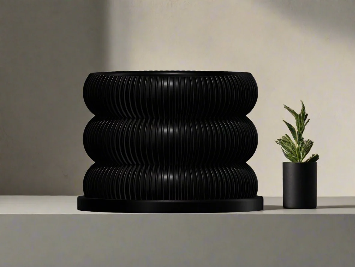 Ribbed Bubble Plant Pot With Drainage and Saucer - Image 20