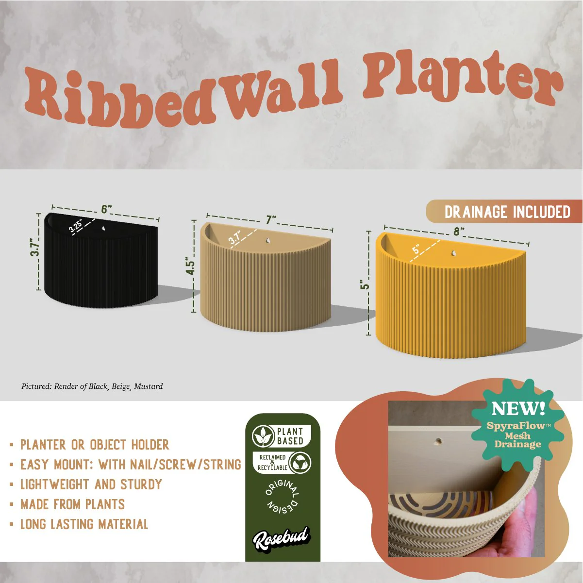 Ribbed Wall Planter - Image 3