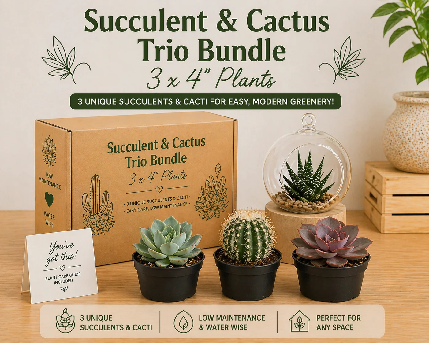 Succulent & Cactus Mystery Bundle Box - 3 Plants